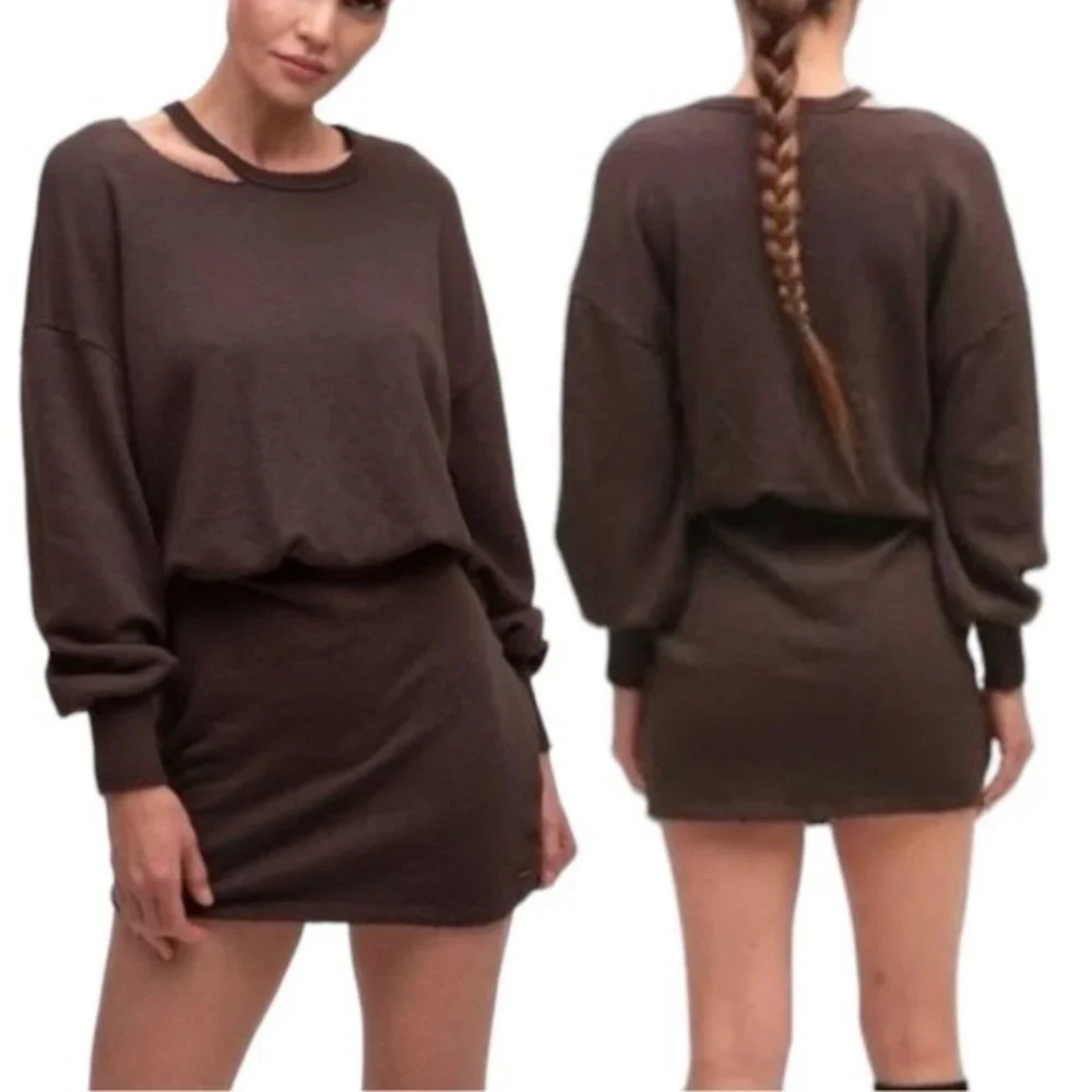 N:PHILANTHROPY Alexandria Sweatshirt Dress in Chocolate NWT Medium - Picture 2 of 10